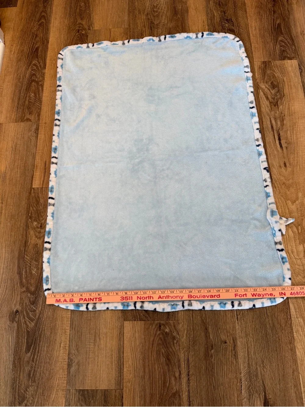 Le Bebe FAVORITE Baby Blanket/Lovey Blue Glasses Mustache Hat Bow Tie Trim